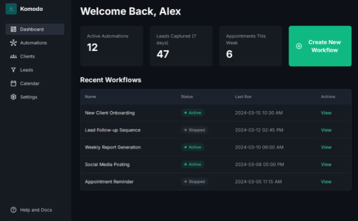 Komodo developer dashboard screenshot